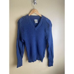 Brigade Quartermasters Woolly Pully Made in England Blue Wool Sweater Men's L